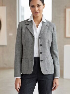 NWT Vintage Harve Bernard Grey Houndstooth Blazer Jacket Size 8
